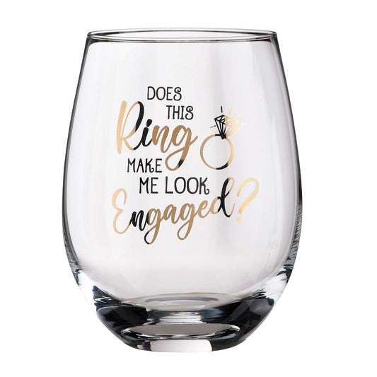 Blue Sky Clayworks Lillian Rose Ring Make Me Look Engaged Wine Glass, 4.75", Clear