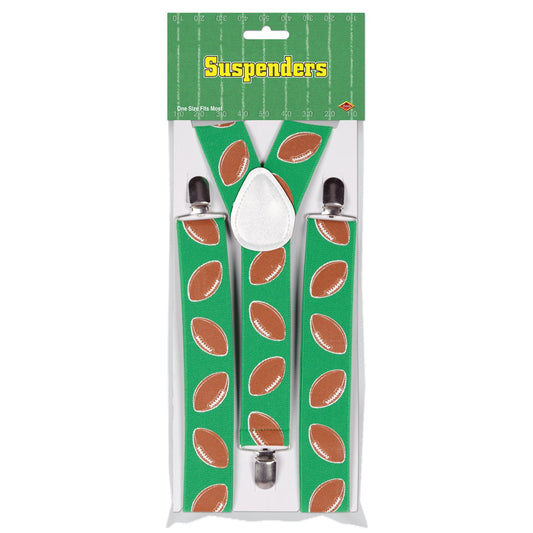 Beistle Football Game Day Suspenders-1 pc, One size fits most, Brown/Green/White