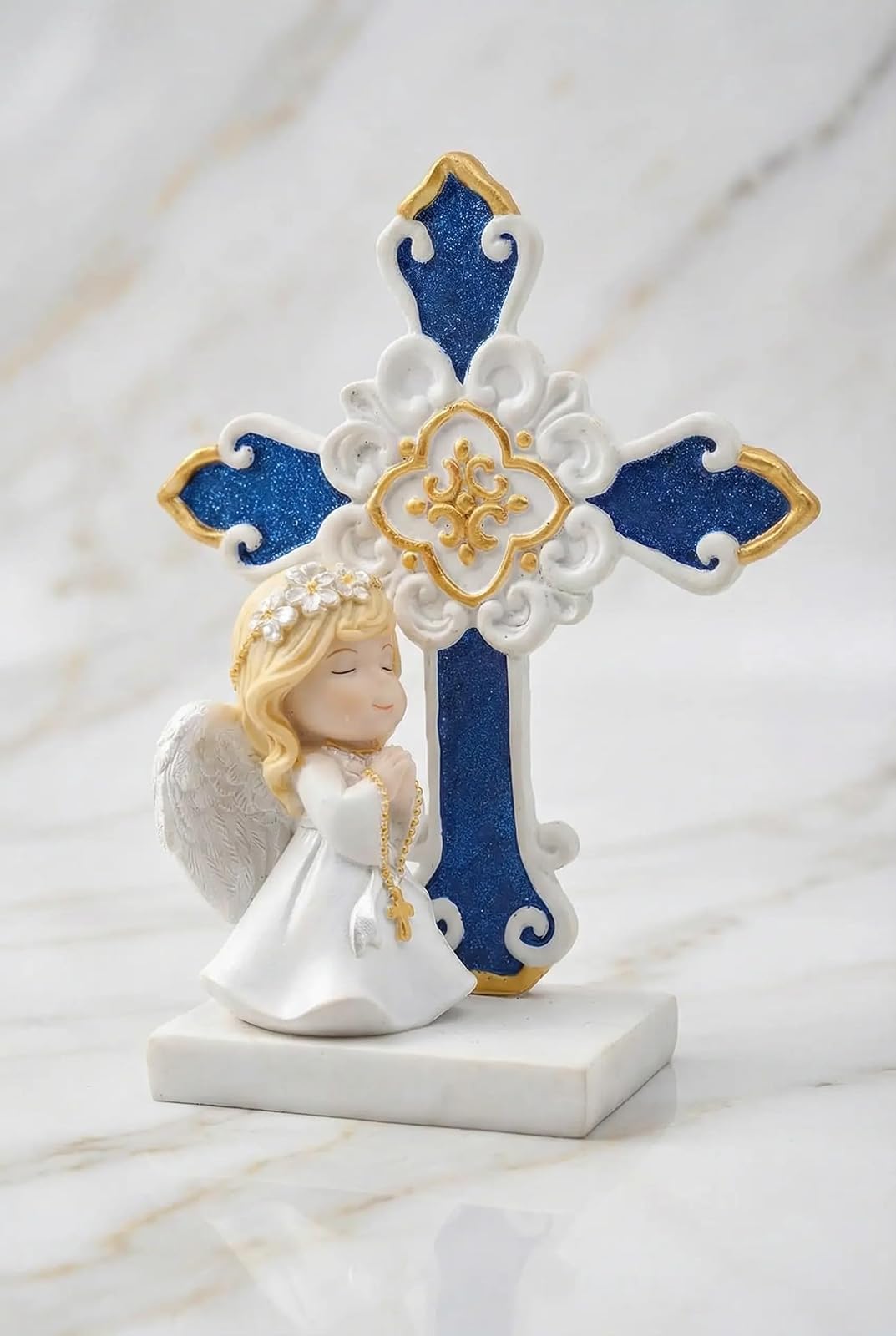 Comfy Hour Praying Girl Communion Collection Praying Girl Angel with Rosary Figurine and Cross Keepsake My First Communion, Polyresin