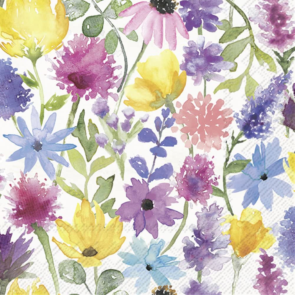 Boston International IHR 3-Ply Paper Napkins, 20-Count Lunch Size, Summer Floral Cream