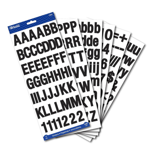 BAZIC 1" Black Color Alphabet Numbers Sticker, Number Python Commas Apostrophe Semi-colons, DIY Birthday Christmas New Year, Scrapbooks Greeting Cards Envelope Gift, Fun for Kids Toddler Learning Teacher Classroom (6 Sheets), 1-Pack