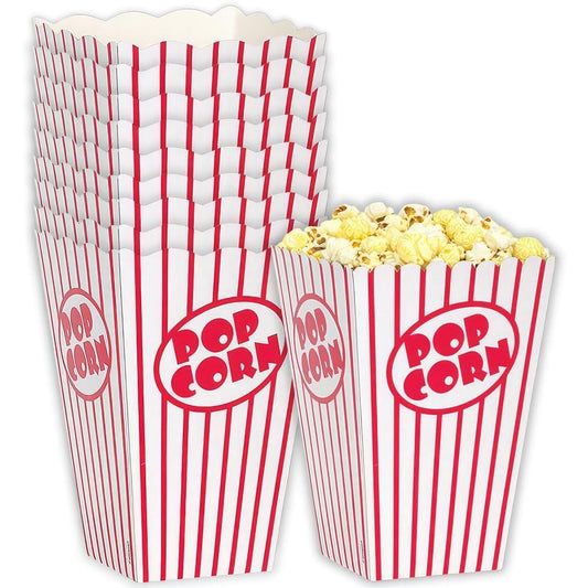 Unique Industries Movie Theater Red and White Striped Popcorn Boxes, 10ct