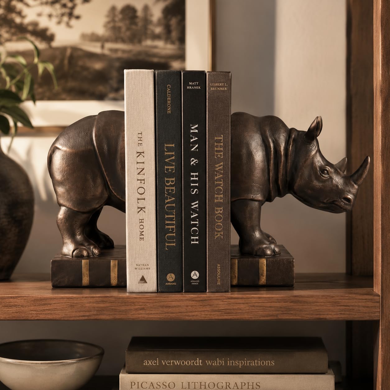 Comfy Hour 7" Length 6" Height Brown Copper Set 2 Rhino Bookends Art Bookend, 1 Pair, Antique Style, Heavy Weight, Bronze, Copper
