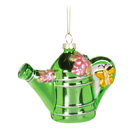 Abbott Collection Green Watering Can Ornament, Glass (5" W)