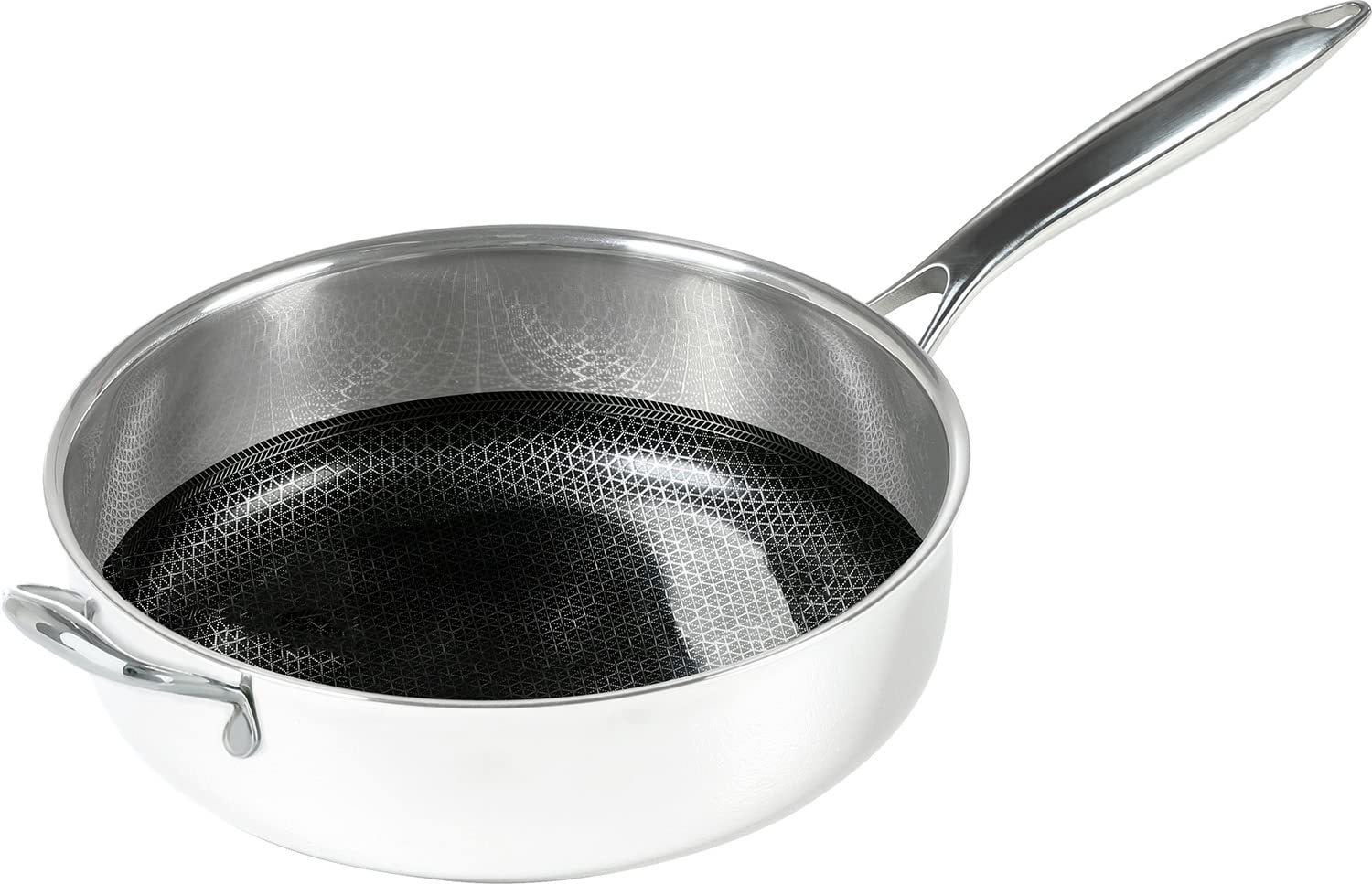 Frieling Black Cube Hybrid Stainless/Nonstick Cookware Saute Pan with Lid, 12-1/2", Silver