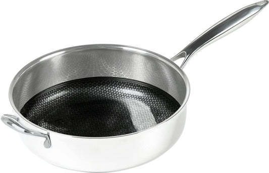 Frieling Black Cube Hybrid Stainless/Nonstick Cookware Saute Pan with Lid, 12-1/2", Silver