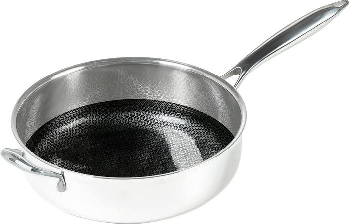 Frieling Black Cube Hybrid Stainless/Nonstick Cookware Saute Pan with Lid, 12-1/2", Silver