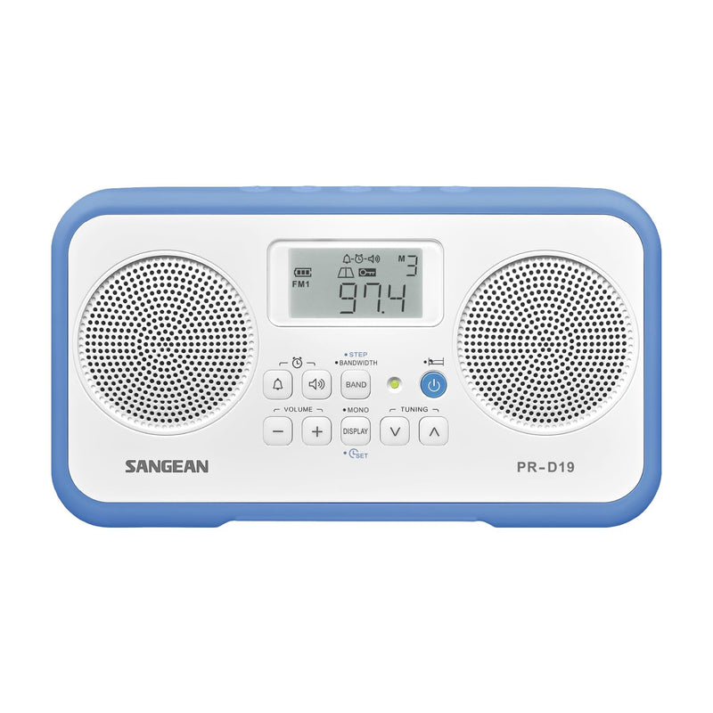 Sangean PR-D19BU FM Stereo/AM Digital Tuning Portable Radio with Protective Bumper (White/Blue)