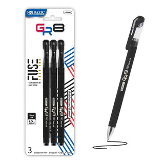 BAZIC GR8 Black Oil-Gel Ink Pen w/Rubberized Barrel (3/Pack), 1-Pack