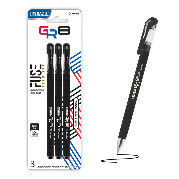 BAZIC GR8 Black Oil-Gel Ink Pen w/Rubberized Barrel (3/Pack), 1-Pack