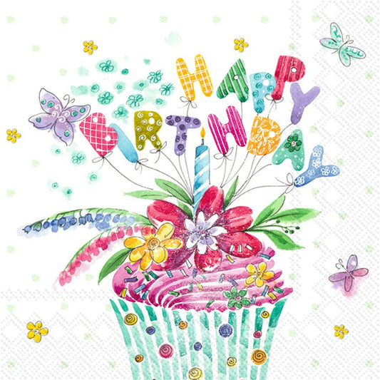 Boston International IHR 3-Ply Paper Napkins, 20-Count Cocktail Size, Birthday Cupcake