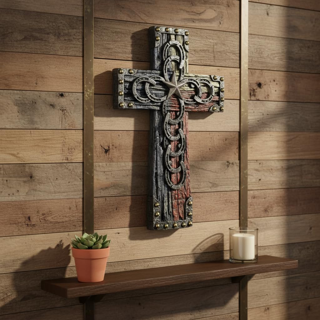 Comfy Hour 9.1 Inch Cross for Wall, Horseshoe Cross Wall Decor