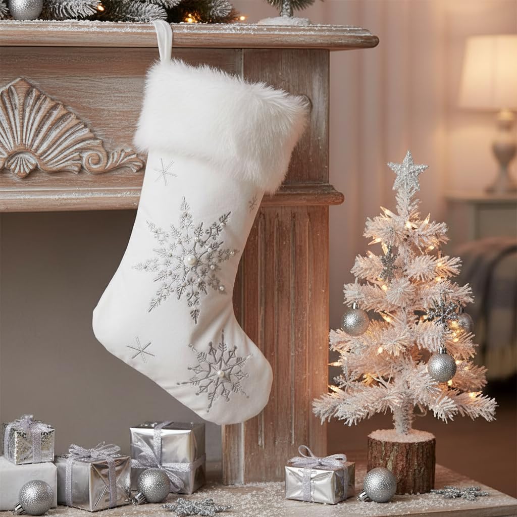 Comfy Hour 18 Inch Velvet Christmas Stocking, Snowflake Decor, 1 Unit