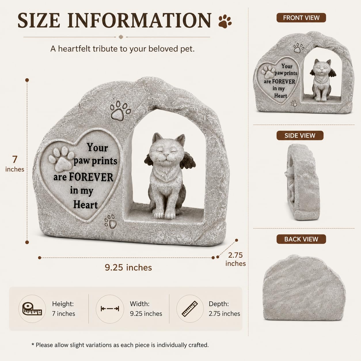 Comfy Hour 7 Inch Cat Garden Statue, Angel Pet Memorial Figurine