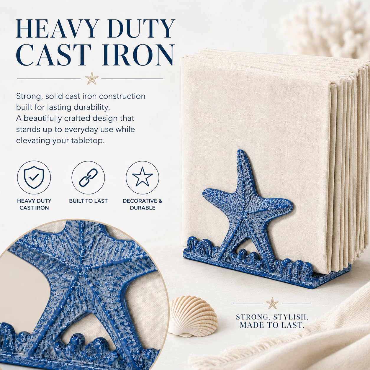 Comfy Hour 5.1 x 3.8 Inch Coastal Napkin Holder, Starfish Decor