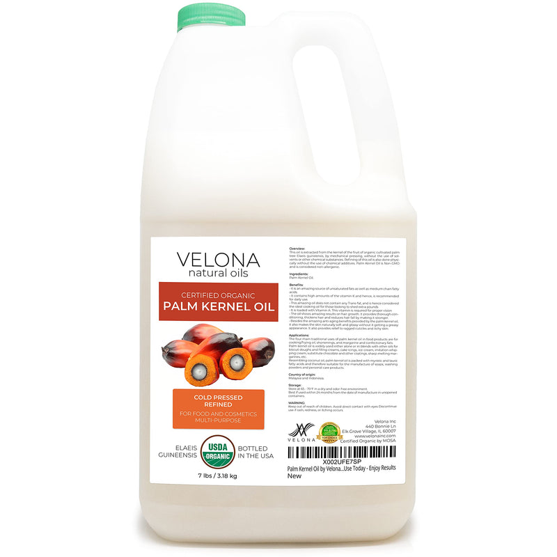 velona USDA Certified Organic Palm Kernel Oil - 7 lb | 100% Pure and Natural Carrier Oil | Refined, Cold Pressed | Face, Hair, Body & Skin Care | Use Today - Enjoy Results