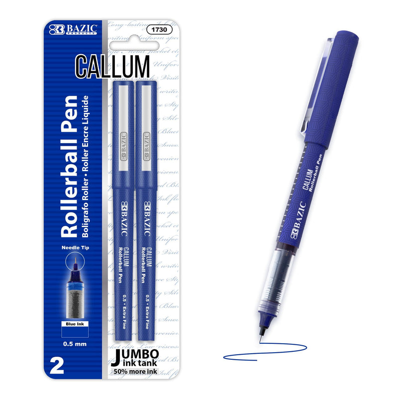 BAZIC Callum 0.5mm Rollerball Pen, Blue Ink Smooth Flowing Fine Point Ink Pens for Writing Office, Work, Professionals, Teacher (2/Pack), 1-Pack