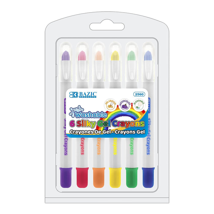 BAZIC Silky Gel Crayons 6 Color, Washable Blendable Non Toxic Watercolor Crayon for Coloring Book (6/Pack), 1-Pack