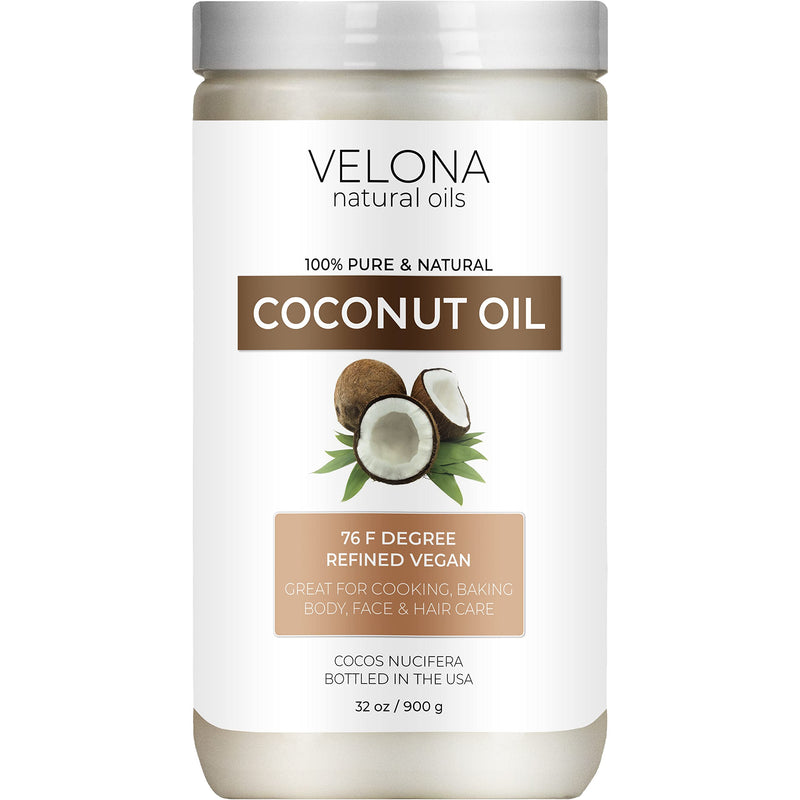 velona Coconut Oil 76 Degree 32 oz | 100% Pure and Natural Carrier Oil | in jar | Refined, Cold pressed | Skin, Face, Body, Hair Care | Use Today - Enjoy Results