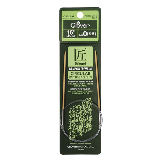 Clover Bamboo Circular Knitting Needles Takumi, 16-Inch Size 0