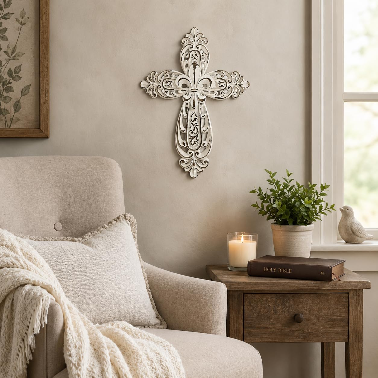 Comfy Hour 12 Inch Cross Wall Decor, White Cross for Wall