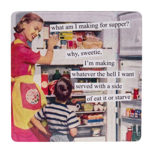 Anne Taintor Square Refrigerator Magnet - What Am I Making for Supper