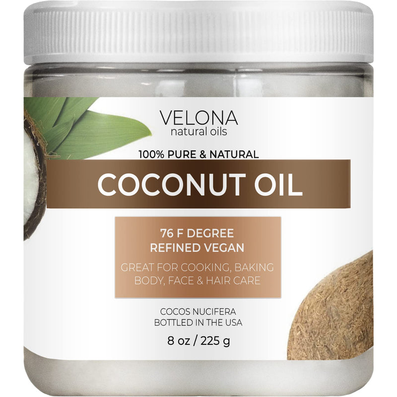 velona Coconut Oil 76 Degree 8 oz | 100% Pure and Natural Carrier Oil | in jar | Refined, Cold pressed | Skin, Face, Body, Hair Care | Use Today - Enjoy Results