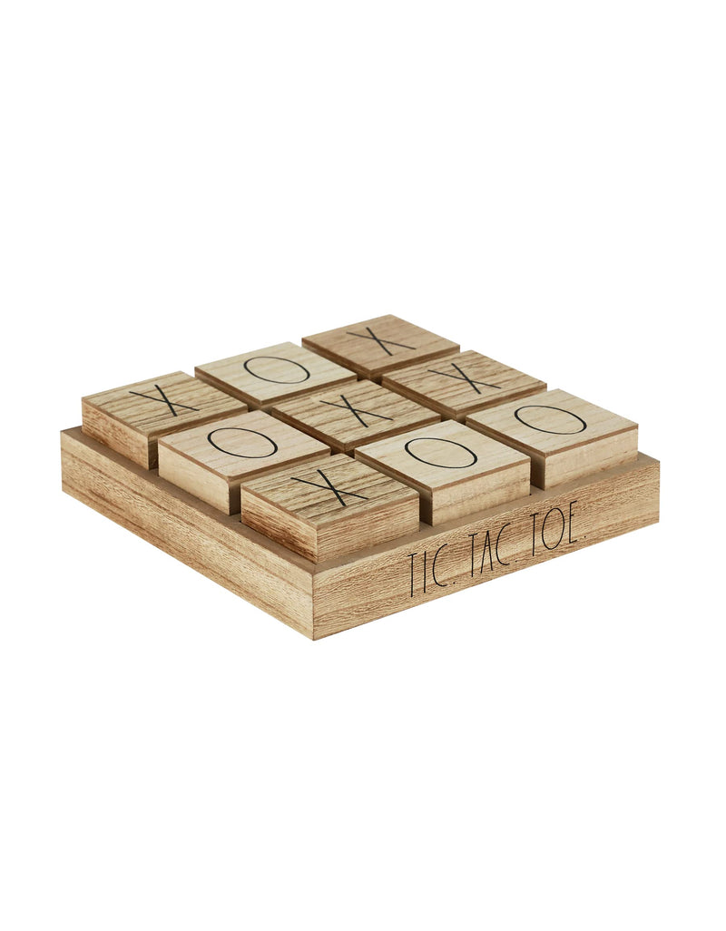 Rae Dunn Wooden Tic Tac Toe Game - Large Wood Board Games for Coffee Table and Family Fun - Rustic Farmhouse Country Room Decor - Giant Tabletop TIK Tak Toe Game with Blocks for Kids and Adults