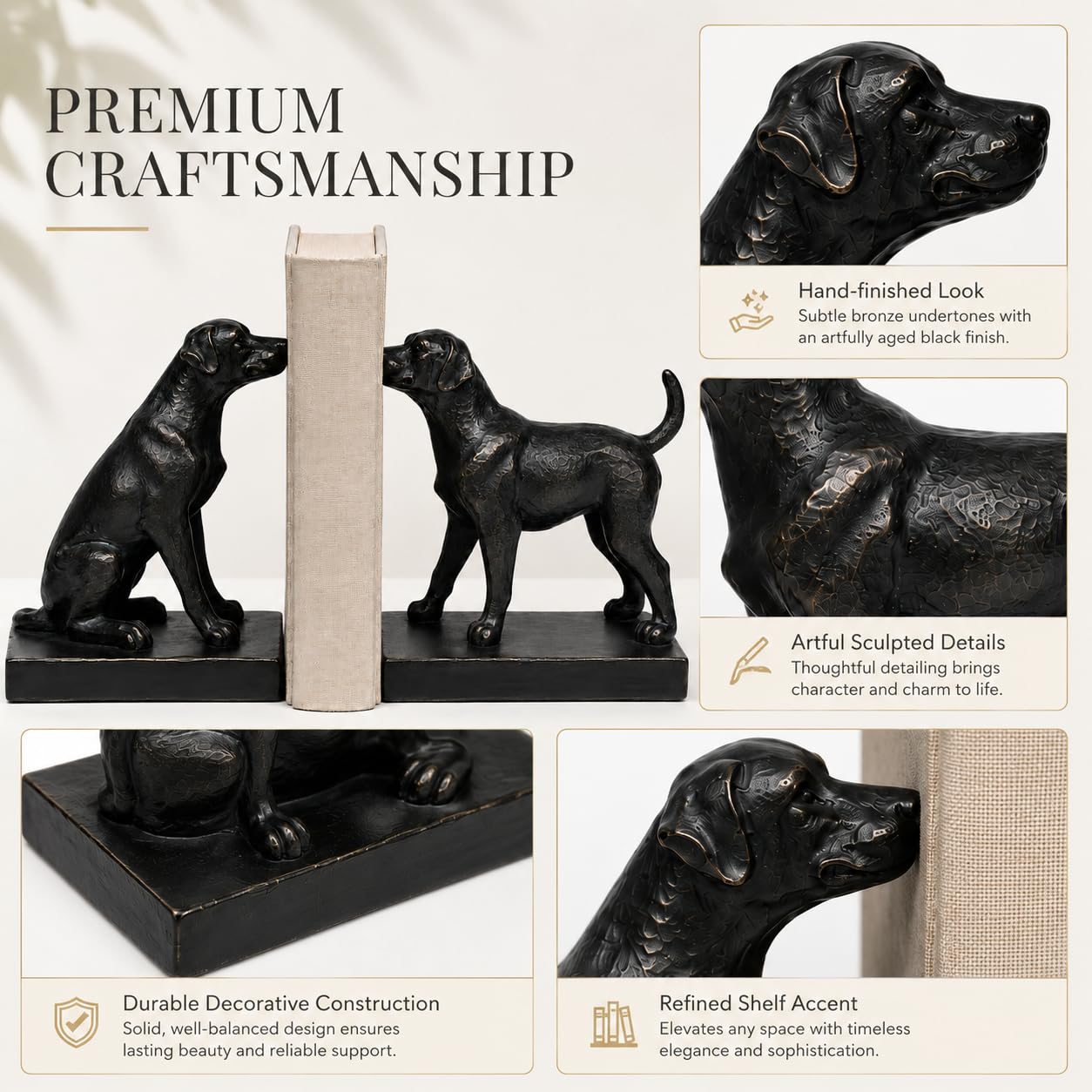 Comfy Hour Farmhouse Home Decor Collection 7" Length 6" Height Set of 2 Labrador Dogs Bookends Art Bookend, 1 Pair, Antique Effect, Copper, Polyresin