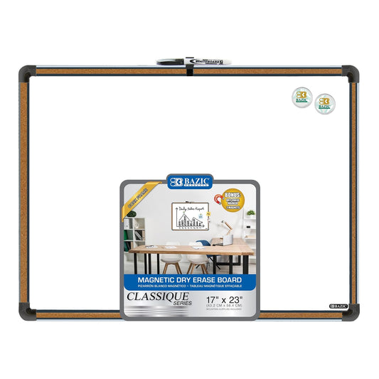 BAZIC PRODUCTS Writing Board, 17"W x 23"H, Cork Frame Whiteboard 17x23