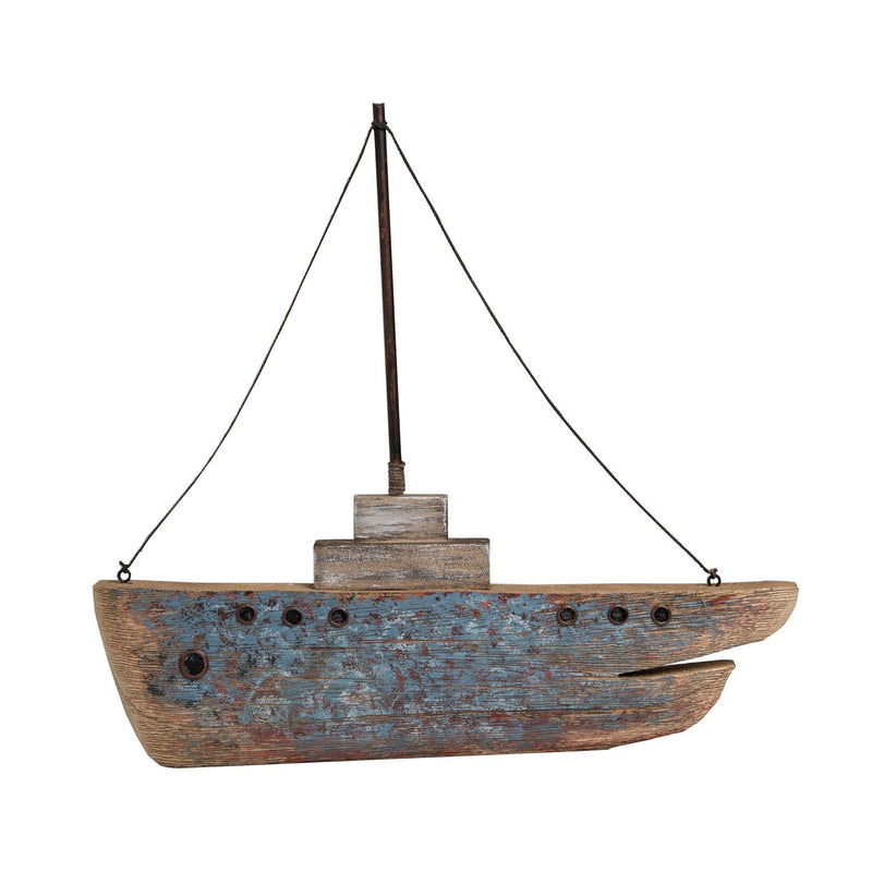 Beachcombers Wall Decoration Wood Boat, 13.4 Inches