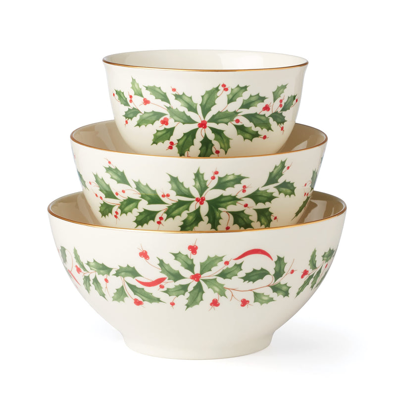 Lenox Holiday Nesting Bowls, S/3, 3.00, Red & Green