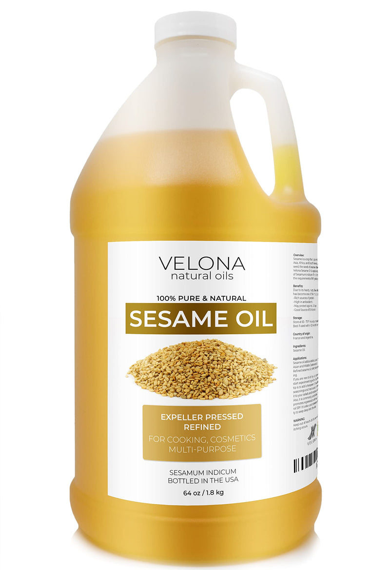 velona Sesame Seed Oil 64 oz | 100% Pure and Natural Carrier Oil | Refined, Expeller Pressed | Cooking, Skin, Hair, Body & Face Moisturizing | Use Today - Enjoy Results