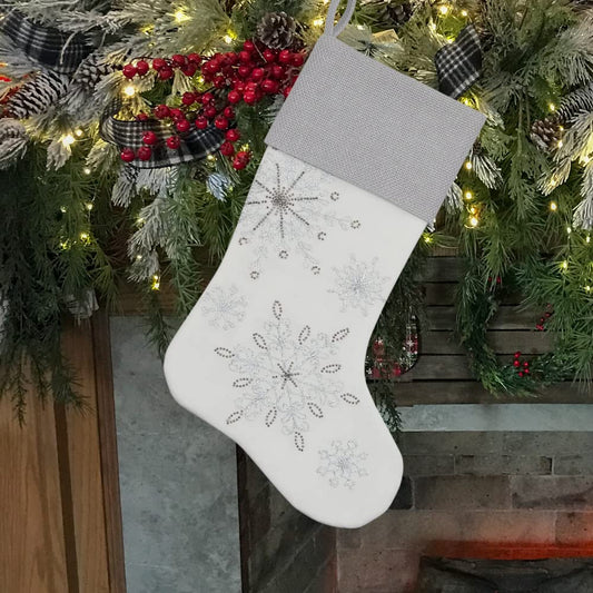 Comfy Hour Let It Snow Collection 18"x11" Snowflake Striped Stocking Christmas Decoration, Polyester