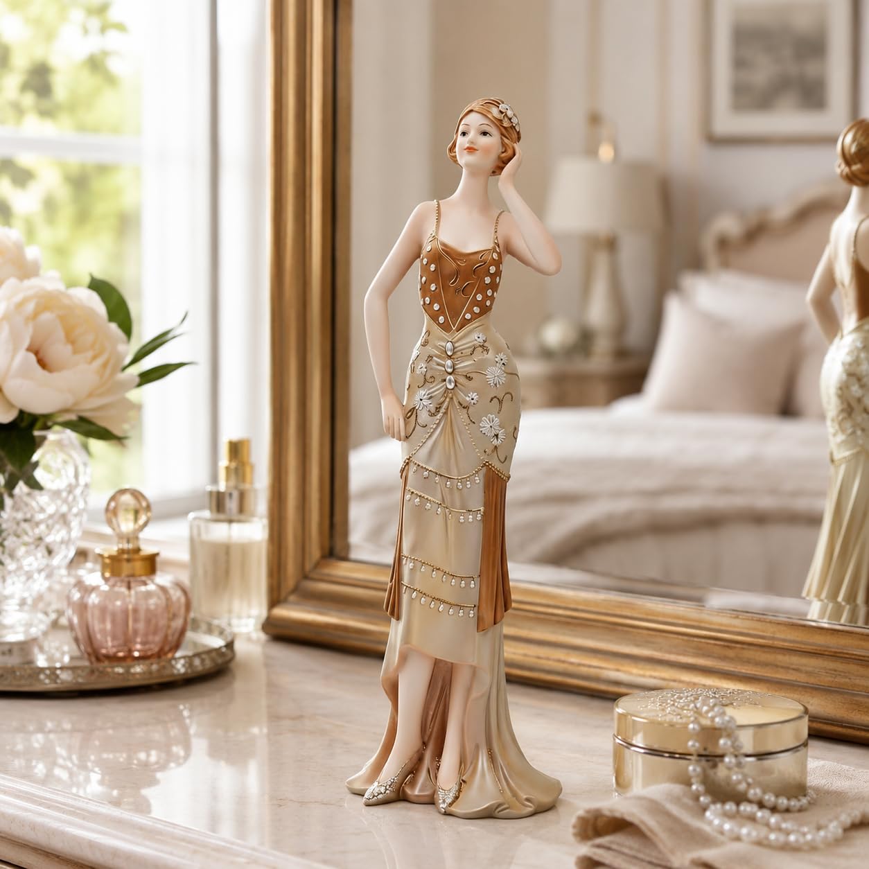 Comfy Hour 13 Inch Victorian Art Deco Lady Figurine, Gold Woman Statue