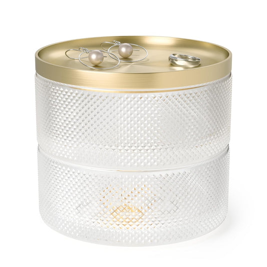 Umbra Tesora Jewelry Organizer, Two-Tier Storage Box with Removable Lid, Glass/Brass