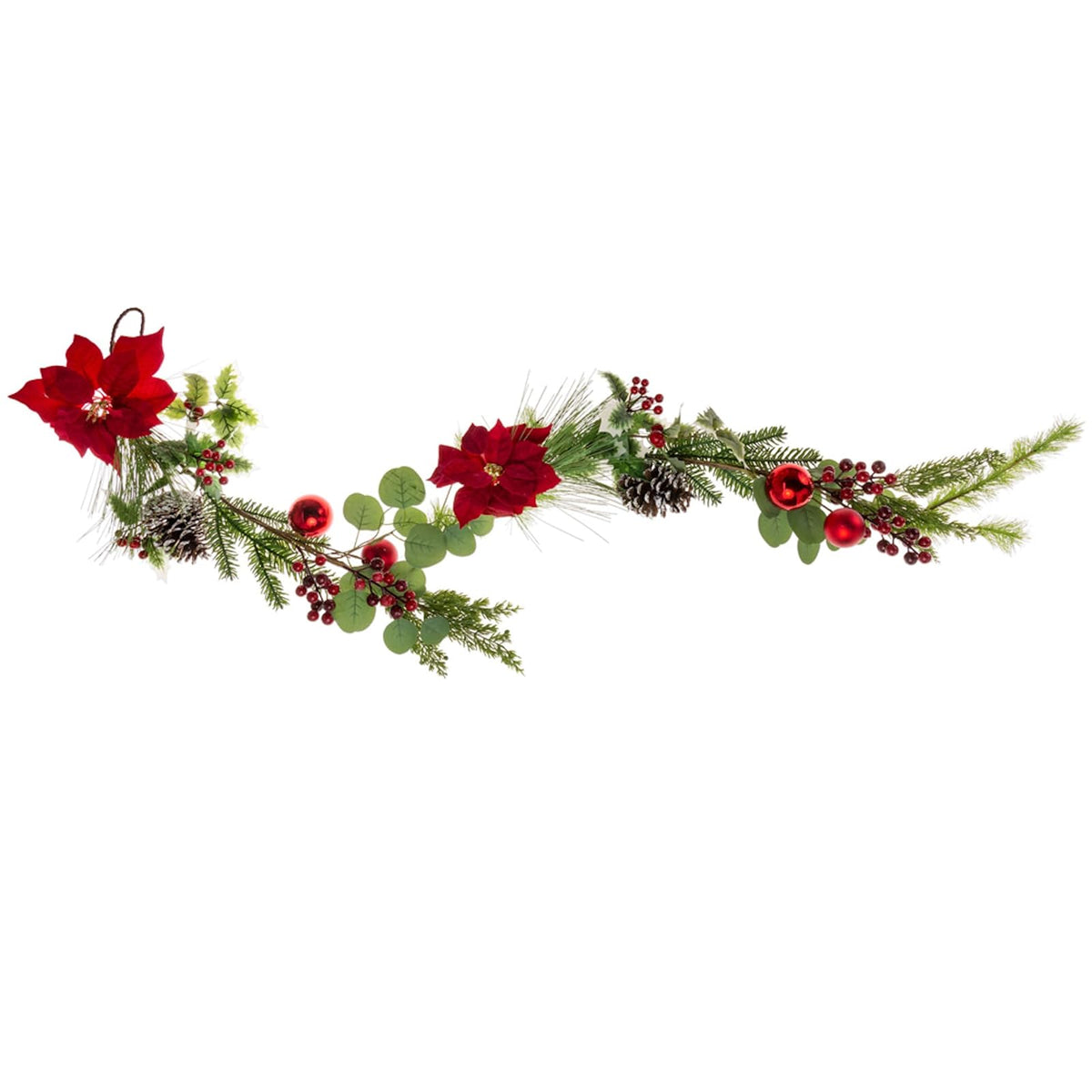 Boston International Garland, 26", Holly, Ivy, & Red Poinsettia