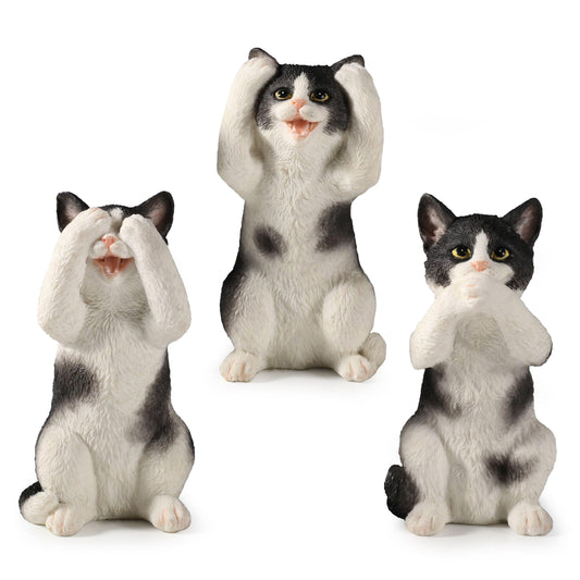 Veronese Design 3 3/4 Inch Black and White Kittens Hear Speak See No Evil Resin Figurine Miniature