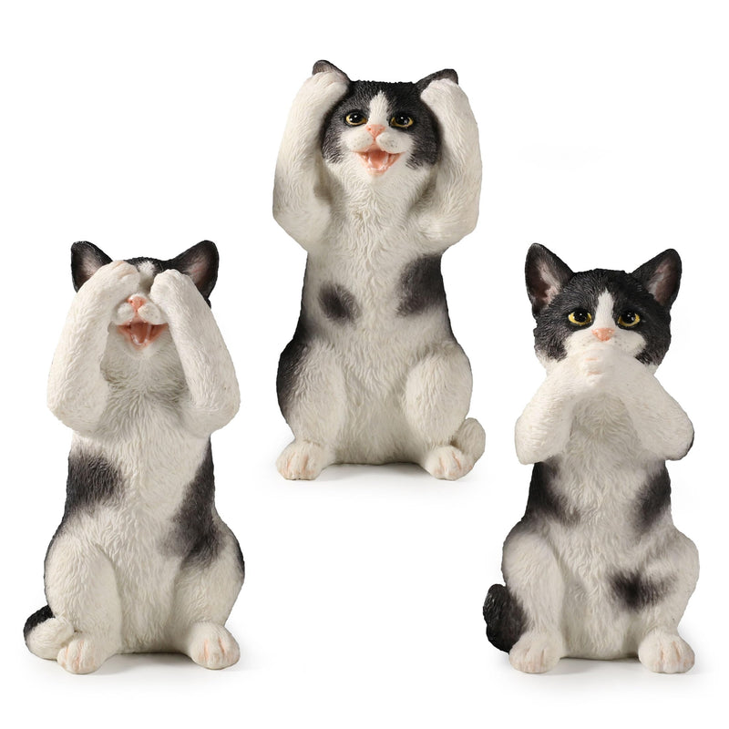 Veronese Design 3 3/4 Inch Black and White Kittens Hear Speak See No Evil Resin Figurine Miniature