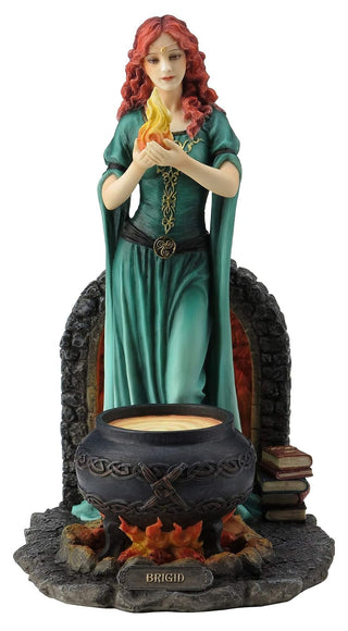 Unicorn Studio Veronese Resin Statues Brigid Goddess Of Hearth & Home Standing Holding Sacred Flame Statue 7 X 9.5 X 5.5