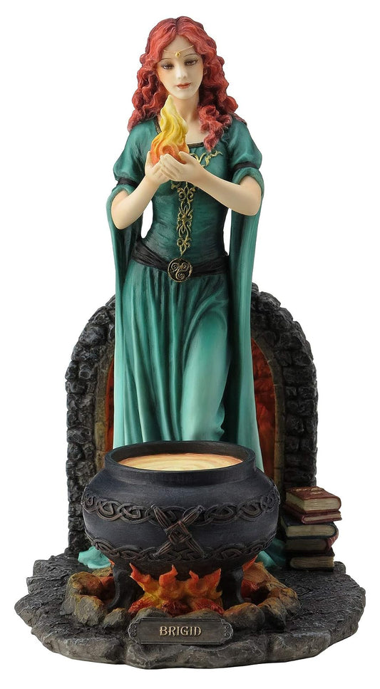 Unicorn Studio Veronese Resin Statues Brigid Goddess Of Hearth & Home Standing Holding Sacred Flame Statue 7 X 9.5 X 5.5