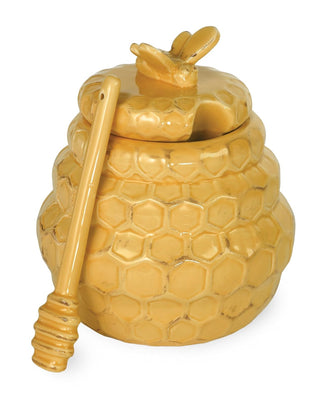 Boston International JC17148 Ceramic Honey Pot & Dipper, 4 x 5.25-Inch, Honeycomb