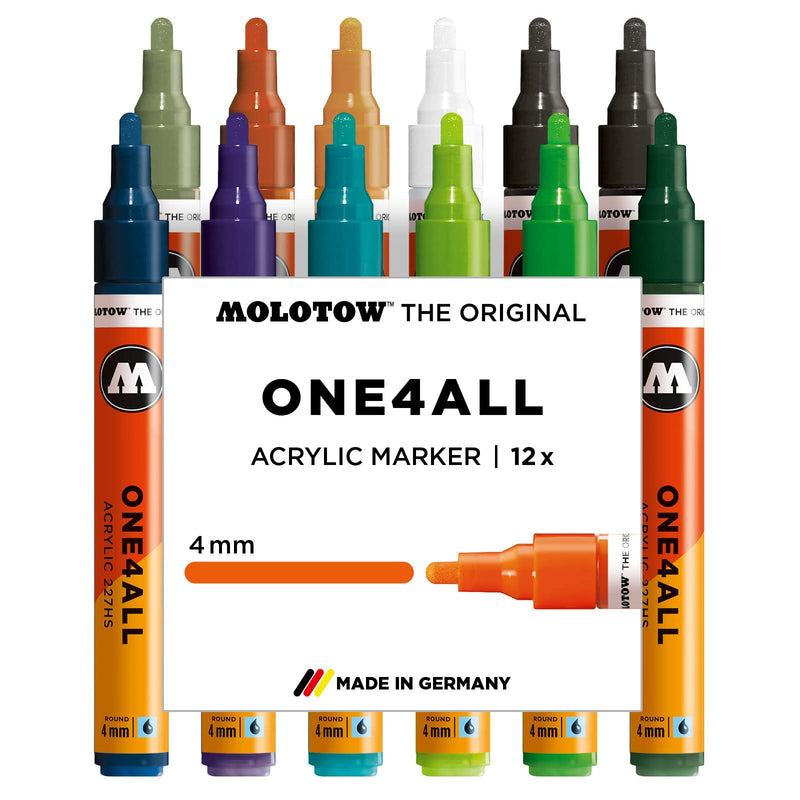 MOLOTOW ONE4ALL Acrylic Paint Marker Set 2, 4mm, Assorted Colors, 12 Marker Set, 1 Set Each (200.164)