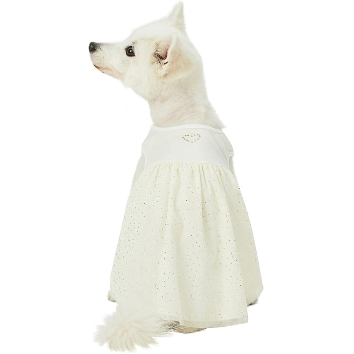 Blueberry Pet My Little Princess Cotton Blend Dog Tulle Dress in Sweet Vanilla with Heart, Back Length 14", Pack of 1 Clothes for Dogs