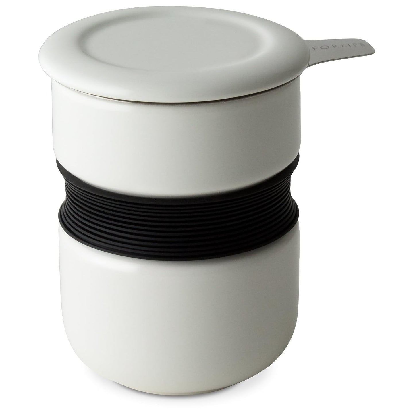 FORLIFE Curve Asian Style Tea Cup with Infuser and Lid 12 ounces, White