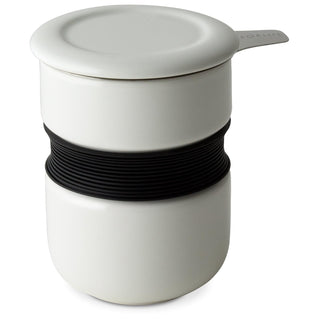 FORLIFE Curve Asian Style Tea Cup with Infuser and Lid 12 ounces, White