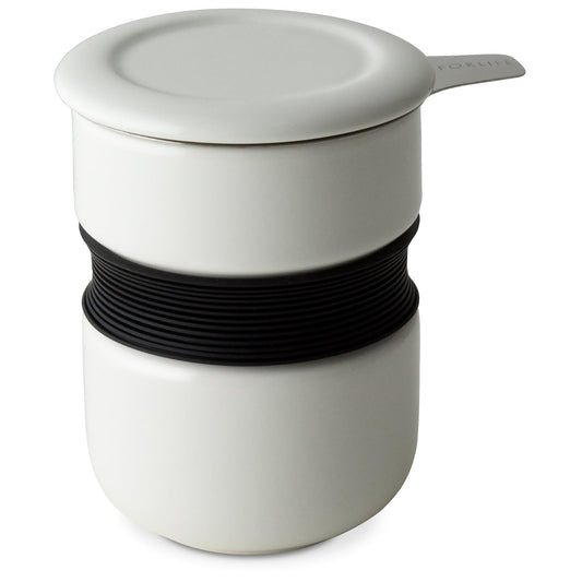 FORLIFE Curve Asian Style Tea Cup with Infuser and Lid 12 ounces, White