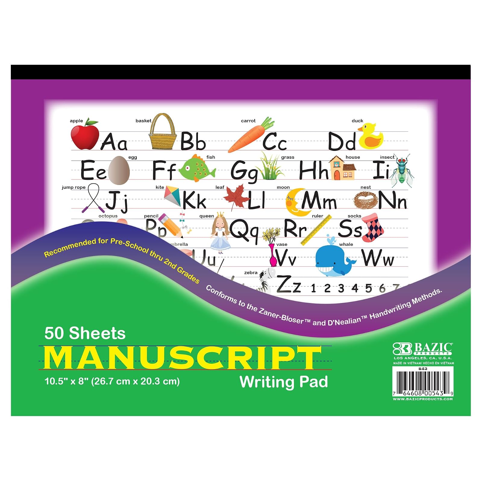 BAZIC 50 Count 10.5" X 8" Manuscript Writing Pad