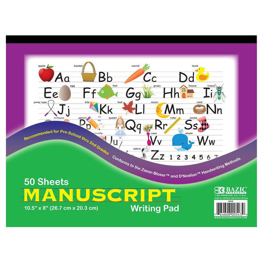BAZIC 50 Count 10.5" X 8" Manuscript Writing Pad