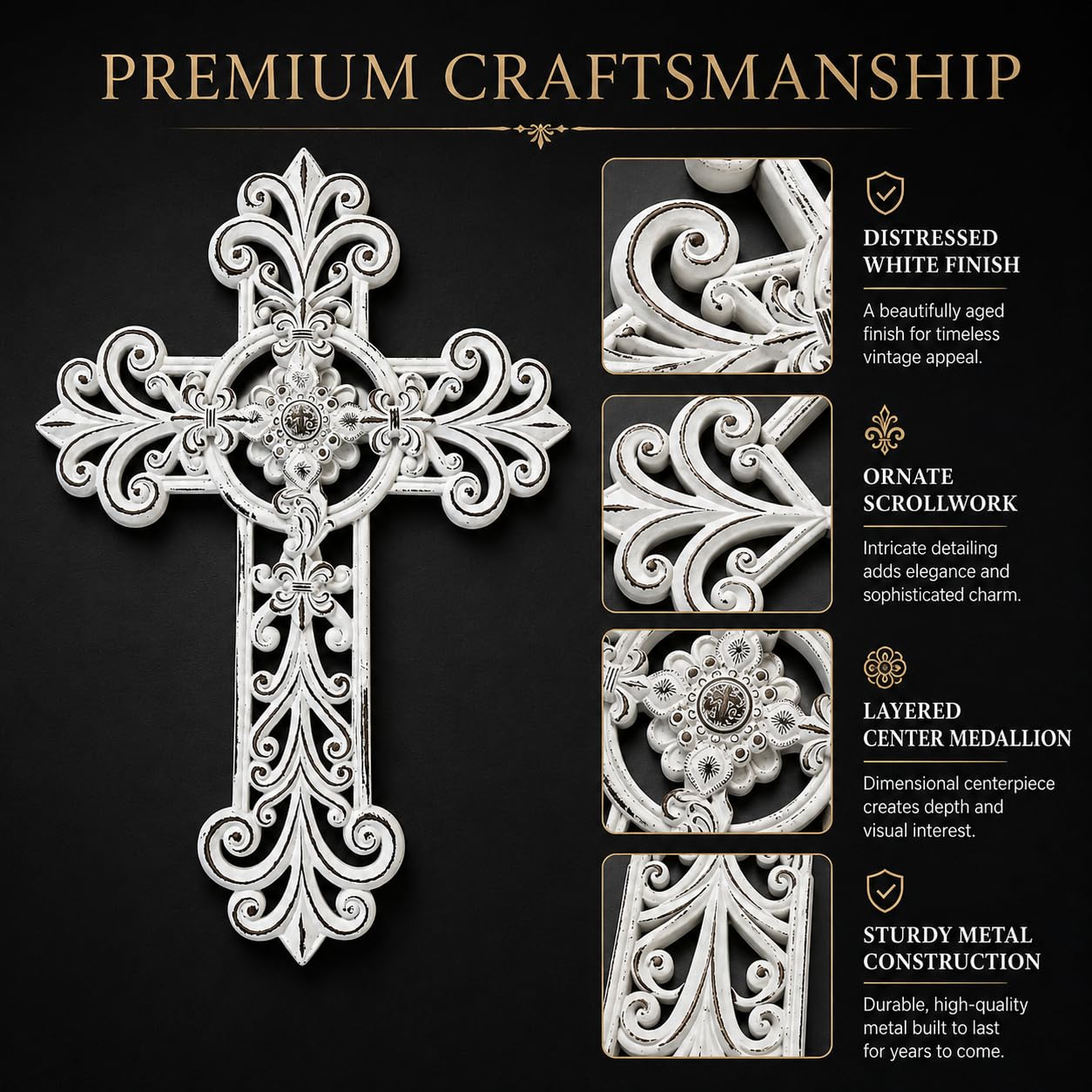 Comfy Hour 12 Inch Cross Wall Decor, White Wall Cross
